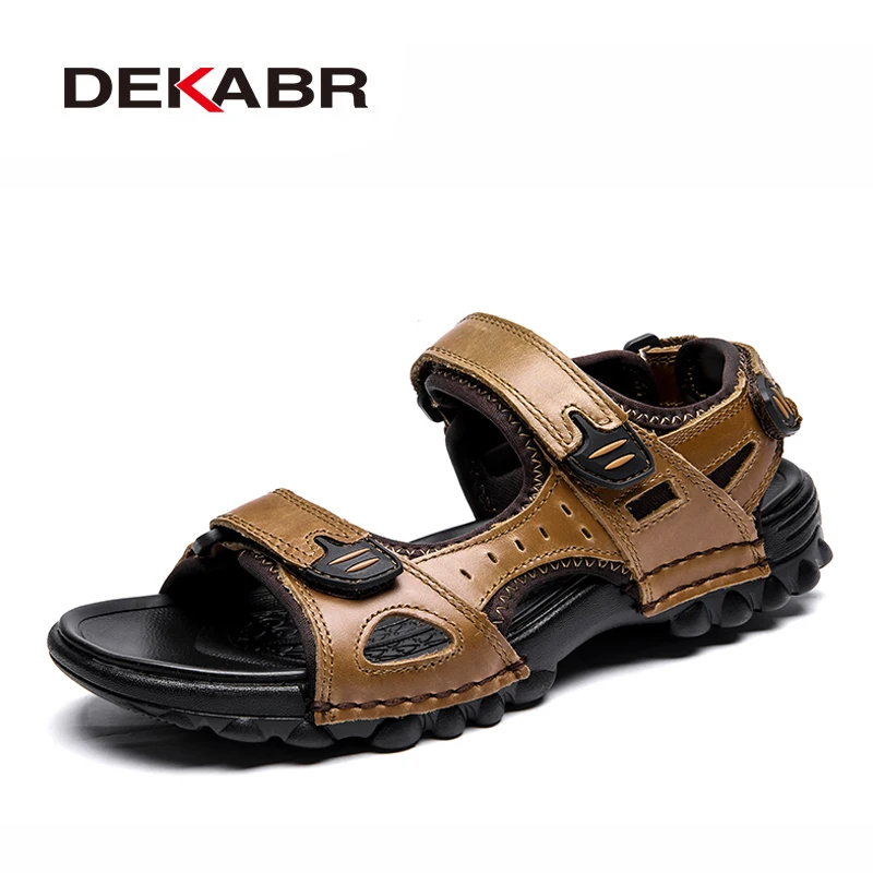 

DEKABR New Mens Sandals 2023 Summer Hook & Loop Genuine Leather Shoes For Men Trekking Breathable Fashion Casual Shoes Size 48