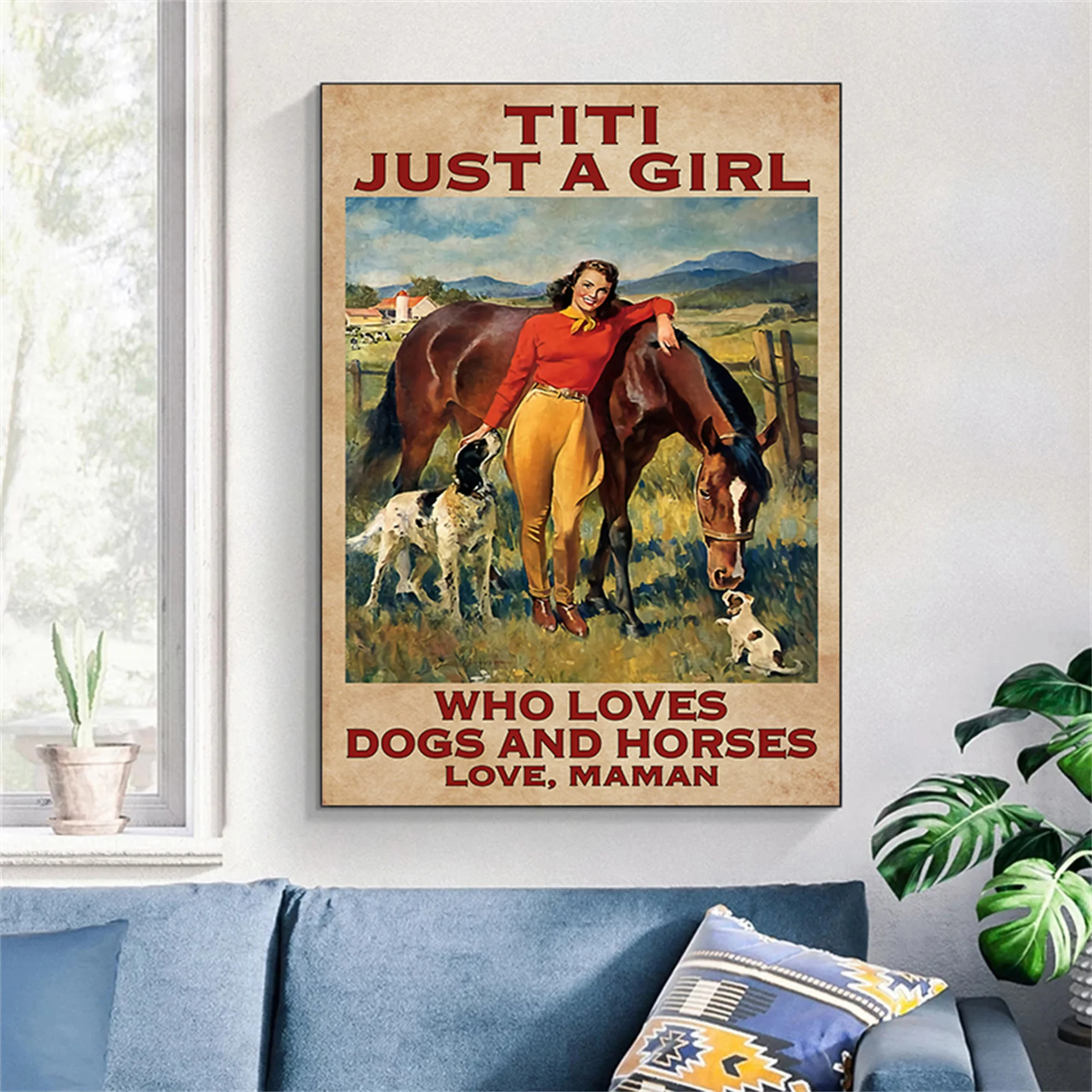 

Titi Just A Girl Who Loves Dogs And Horses Poster Animal Canvas Painting Wall Art Print Pictures Modern Living Room Home Decor