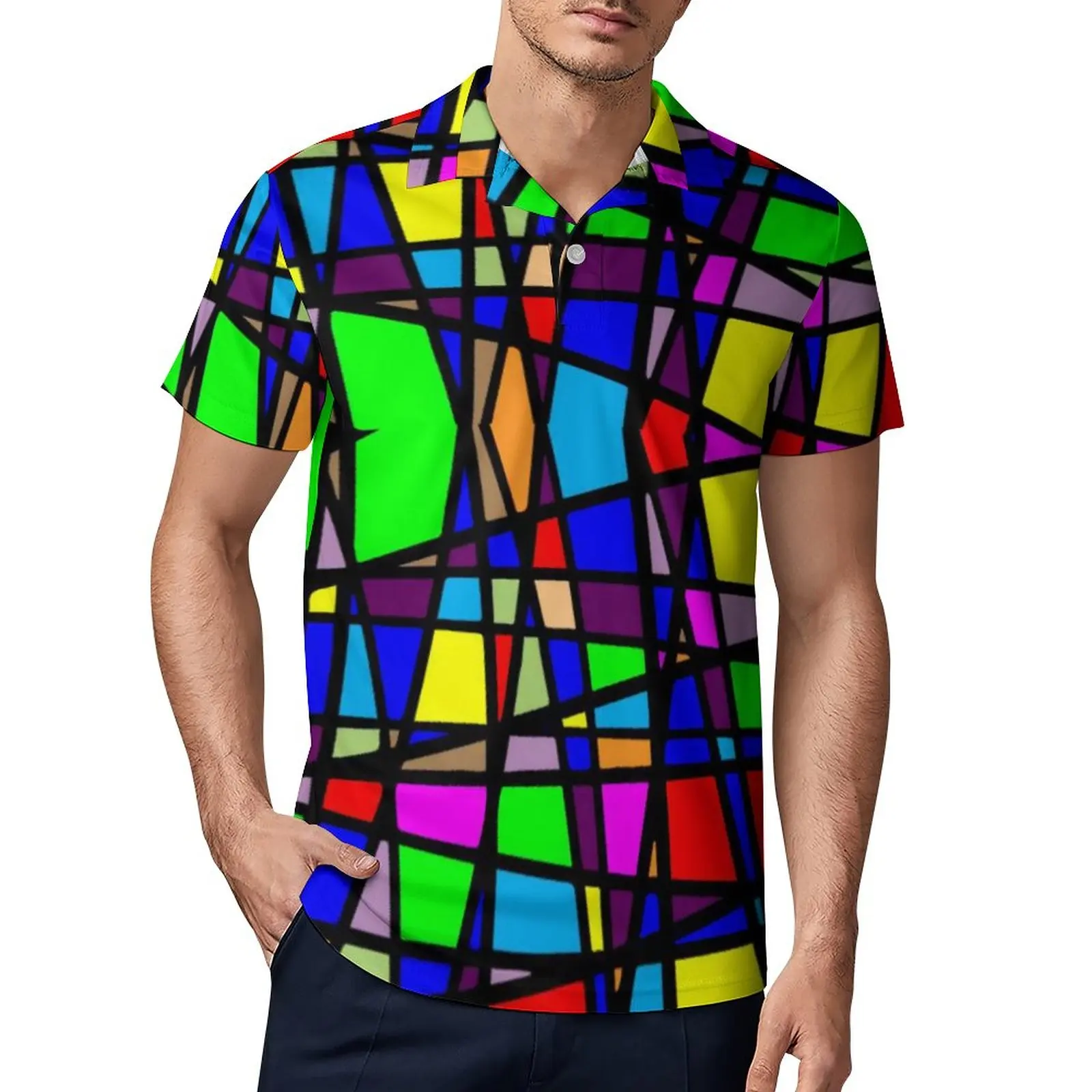 

Мужская футболка-поло с геометрическим рисунком, большого размера