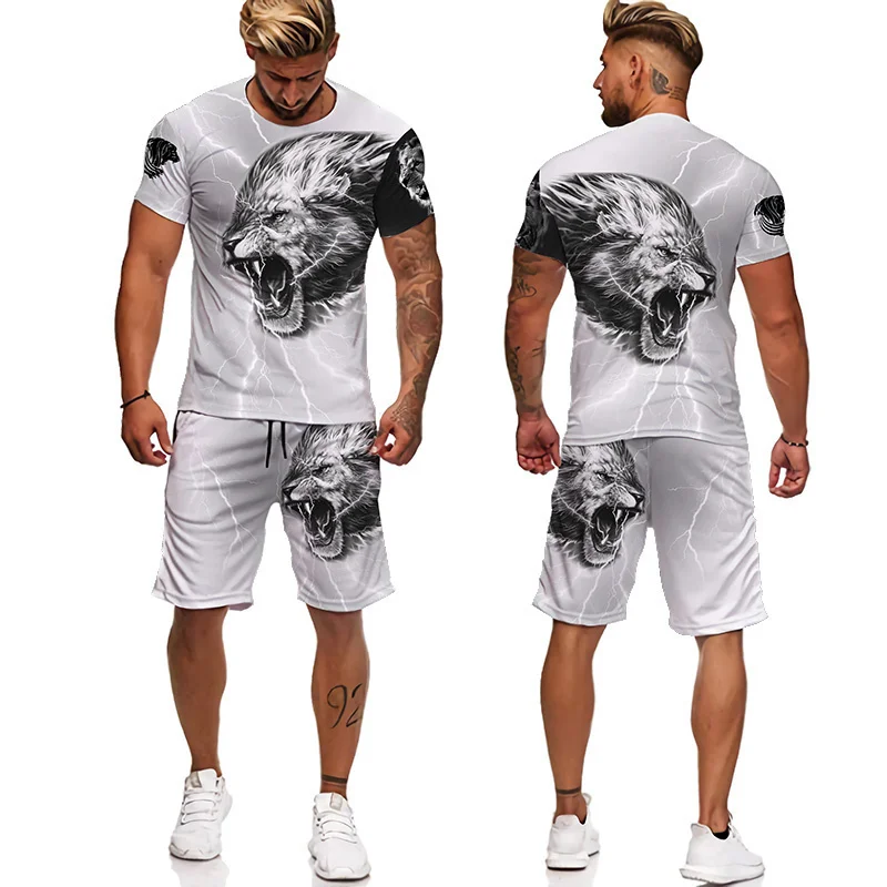 

Cool Animal 3D Lion Printed Mens Tshirts Shorts Casual O Neck Tops Men's Tracksuits 2pc Set Man Summer And Autumm Sport Suit