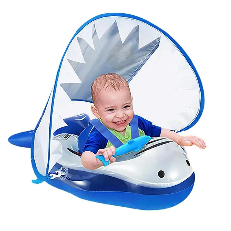 

Baby Swimming Float Baby Shoulder Pool Float Inflatable Shark Design Toddler Pool Float With UPF 50 Sun Protection Canopy For