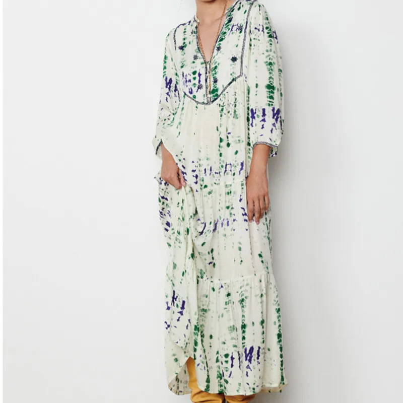 

Женское свободное платье-миди с поясом, праздничное платье с рукавом три четверти и V-образным вырезом, весна-лето 2022