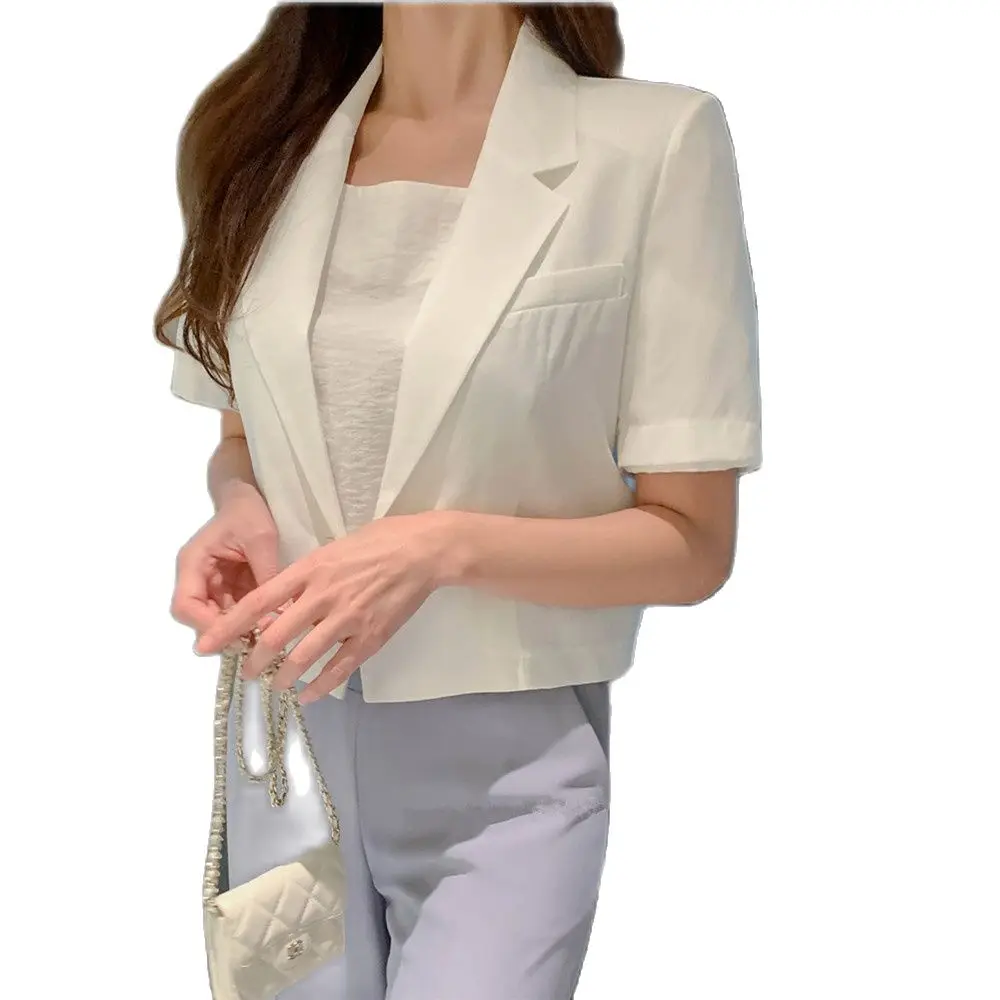 

Small Size Summer Jacket Short Cut One Button 2023 Casual Fashion Korean Lady Blazer Short Sleeves