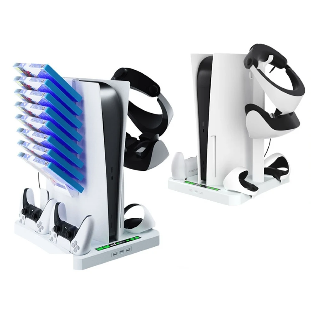 

Charger for PS5 Host Multi-function Cooling Base for PSVR2 Handle Charging Stand+Game Disc/Helmet Storage Rack