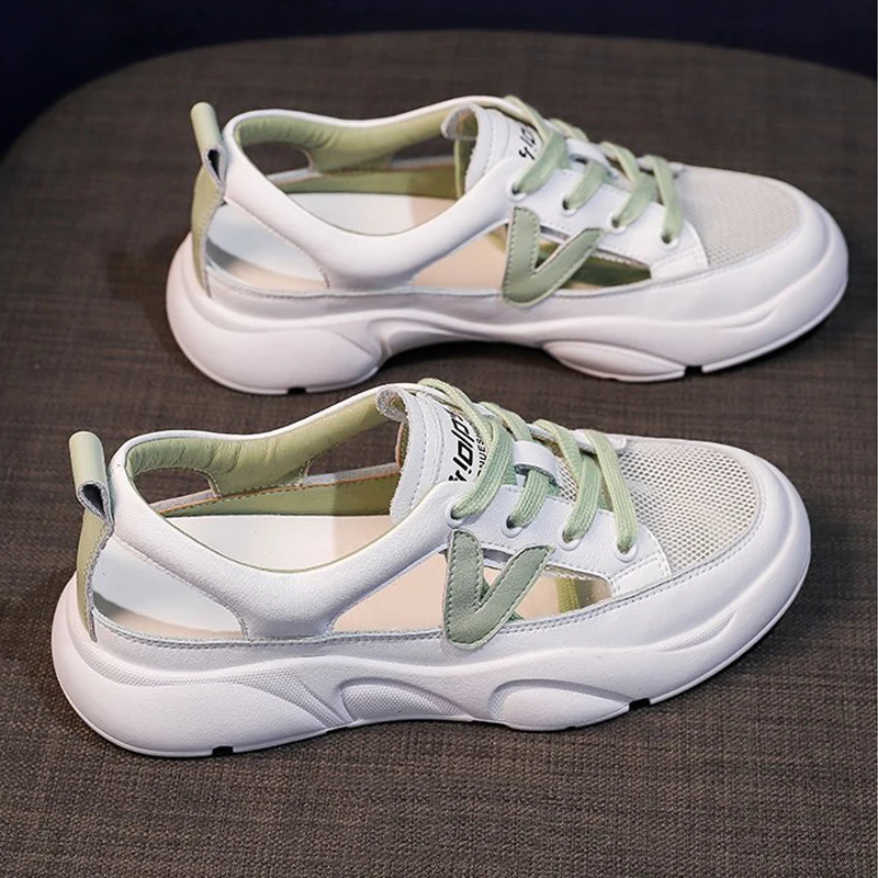 

2022 Summer Sandals Women Sneakers Mesh Casual Platform Trainers Shoes Flat Heels Shoes Female Cutout Casual Slippers CB-45
