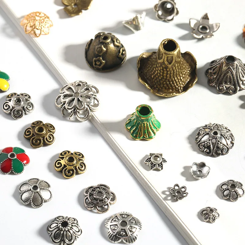 

20-100pcs Wholesale Tibetan Antique Silver Color Flower Bead End Caps For Jewelry Making Findings Needlework DIY Accessories