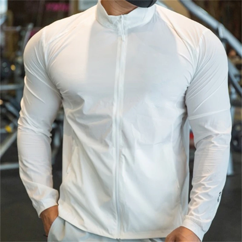 Men Running Sports Jackets Gym Training Fitness Coat with Zipper Quick Dry Breathable Tracksuit Hiking Camping Sunscreen Clothes