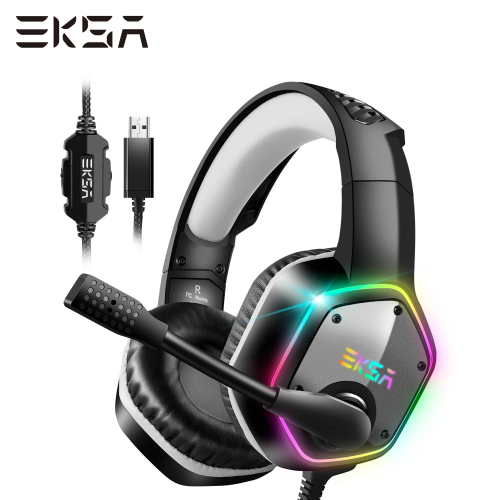 

EKSA E1000 Gaming Headphones With Noise Cancelling Microphone RGB Light 7.1 Surround Sound Wired Gaming Headset Gamer For PS4 PC