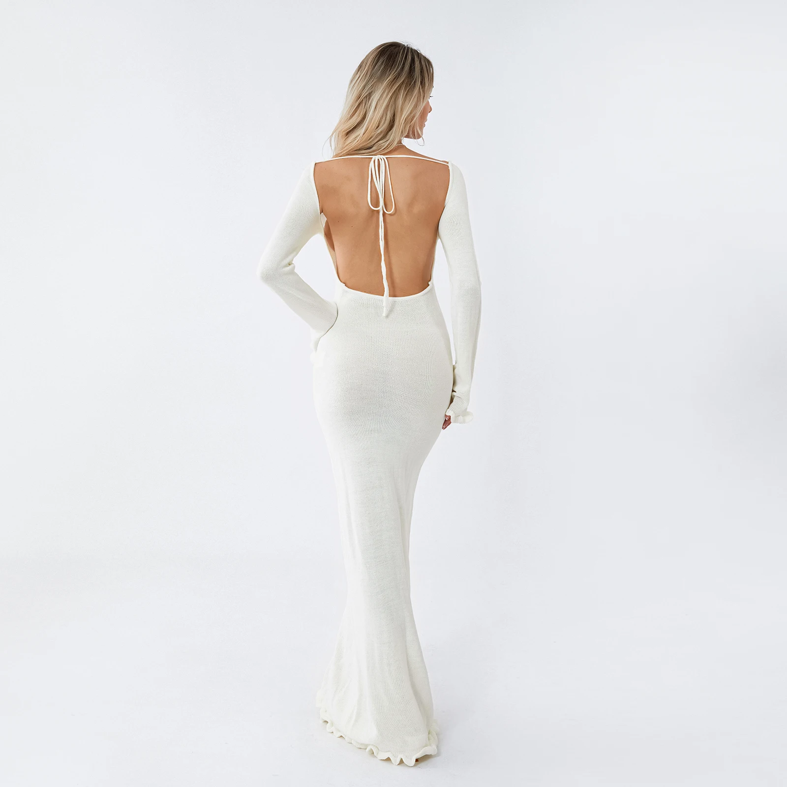 Douhoow женское трикотажное облегающее длинное платье с открытой спиной однотонное