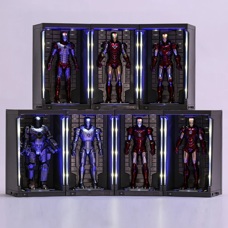 

ZD Toys Iron Man Mark I II III IV V VI VII MK1~7 & Light Up Armor Hangar PVC Action Figure Collectible Model Toy