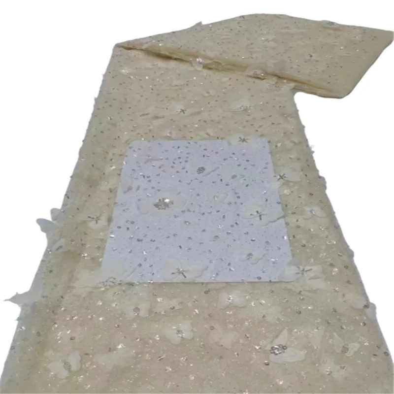 

Современная африканская Цветочная кружевная ткань цвета шампанского с 3d вышивкой, французская сетчатая кружевная ткань с искусственным кружевом для вечерние