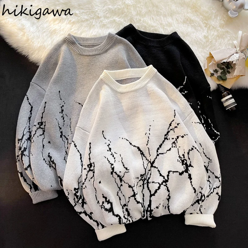 

Hikigawa Japanese Sweaters Women Clothes Vintage Harajuku Oversized Tops Fashion Pullover Streetwear Gothic Print Black Sweater