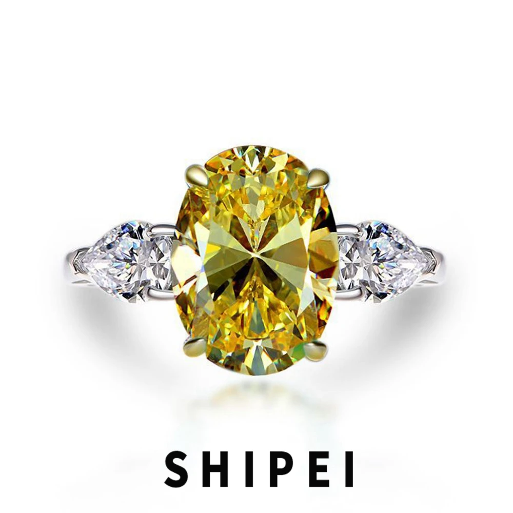 

SHIPEI 925 Sterling Silver Oval 5CT White Sapphire Citrine Ruby Amethyst Gemstone Ring Wedding Engagement Fine Jewelry for Women