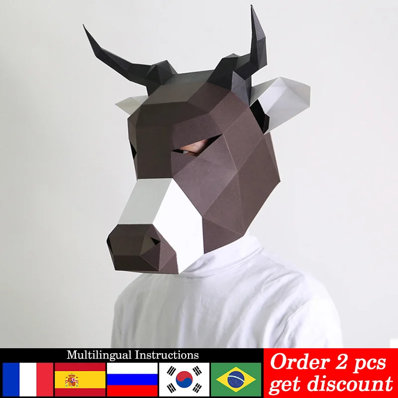 

Simmental Cattle Mask Animal Paper Model,3D Papercraft Art Costume Party Cosplay,Handmade DIY Adult Craft RTY299