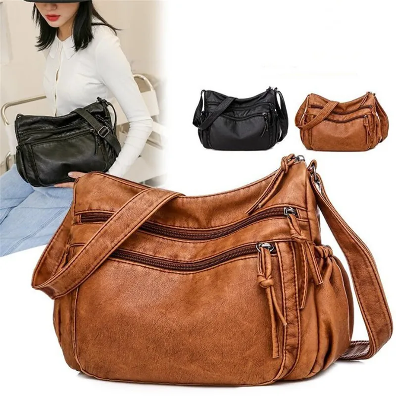 

Винтажная женская сумка через плечо из искусственной кожи, мягкий кошелек кросс-боди, мессенджер с несколькими карманами, дизайнерская ручная сумочка