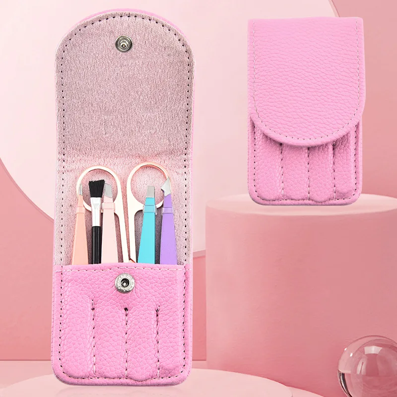 

4PCS Eyebrow Tweezers Stainless Steel Point Tip/Slant Tip/Flat Tip Hair Removal Makeup Tool Kit with Bag Bag Case Fashion Tool