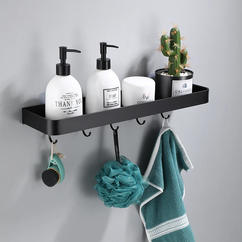 Полка для ванной комнаты полка душа алюминиевая черная угловая настенный черный