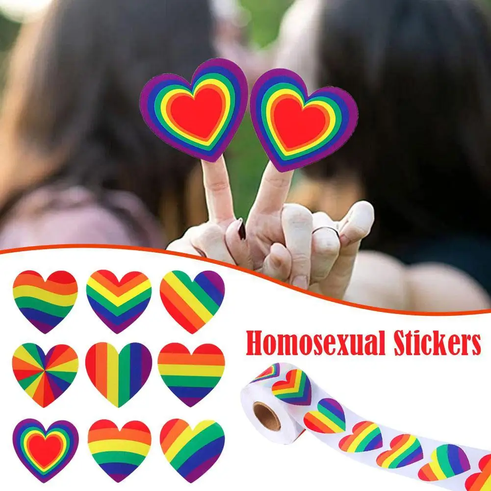 

500 шт., радужные наклейки в форме сердца, 2,5/3,8 см