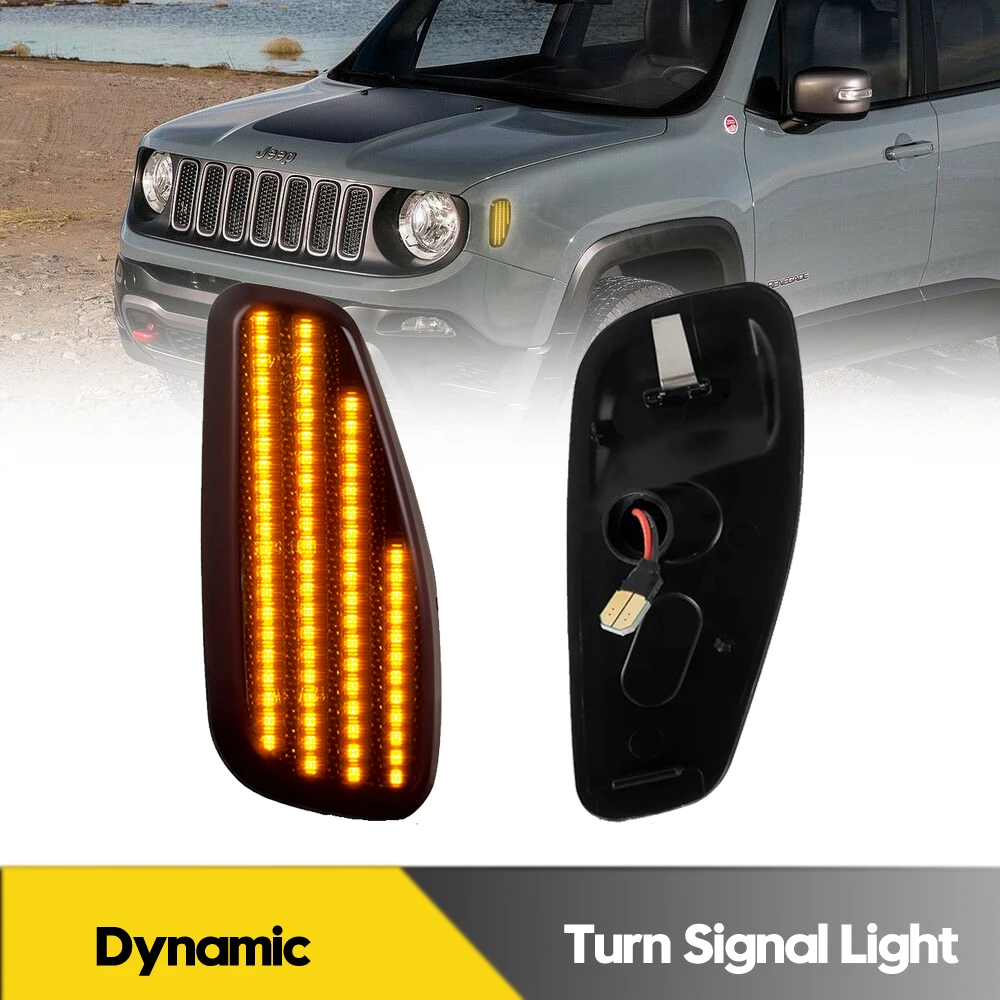 

For Jeep Renegade BU 2014-2021 2Pcs LED Dynamic Side Marker Lights Turn Signal Blinker Indicator Lamps OEM#68256049AA 68256050AA