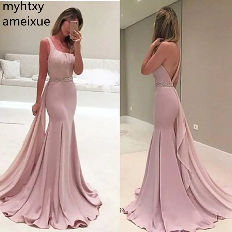 

Party Luxury Pink Mermaid Evening Dresses 2023 Sleeves Pearls Belt Dubai Saudi Arabic Formal Gown Prom Dress Robe De Soiree