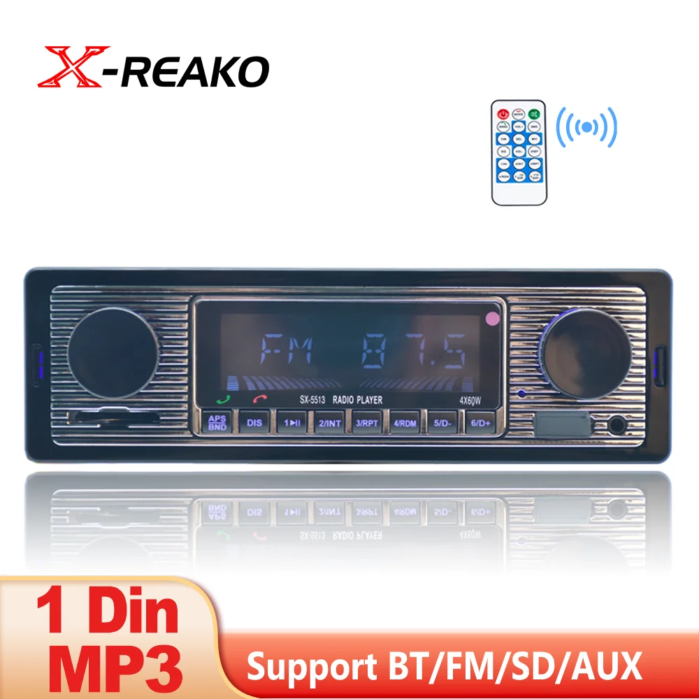 

X-REAKO Car MP3 Player 1Din FM Radio Tuner with LED Segment Displays BT AUX Input USB Charging Function USB/SD With In Dash Aux