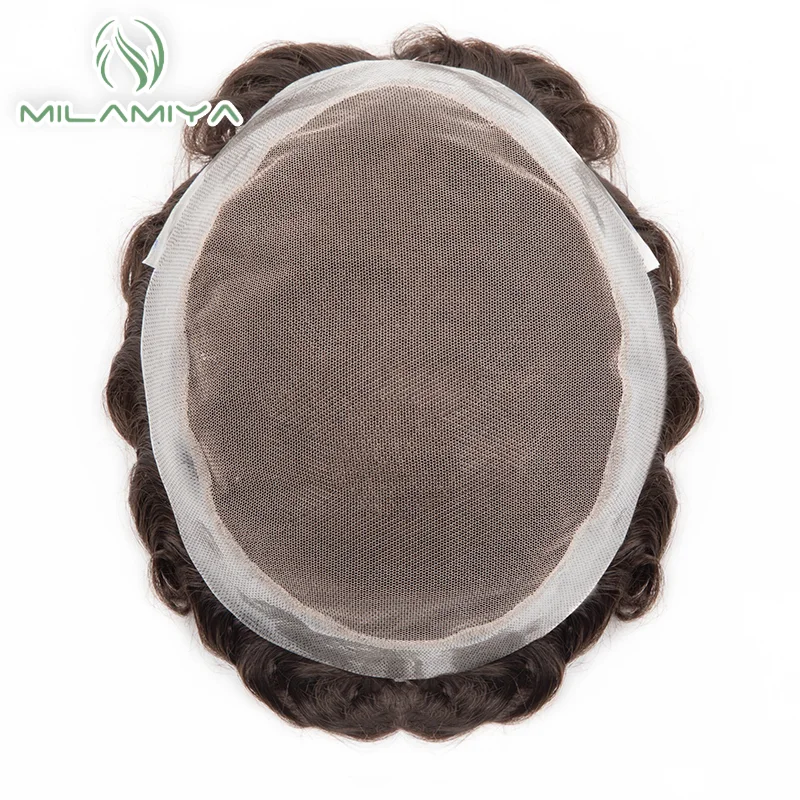 Australia Men Toupee Lace and PU Base Wig For Men Real Human Hair Replacement System Unit For Men Male Brown Hair Prosthesis