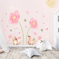 pink flower bee wallpaper living room background wall room decoration wall sticker self adhesive wall sticker