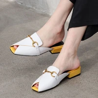 women shoes light luxury soft leather fish mouth low heel summer slippers leisure flat sandals muller shoes fashion flip flops