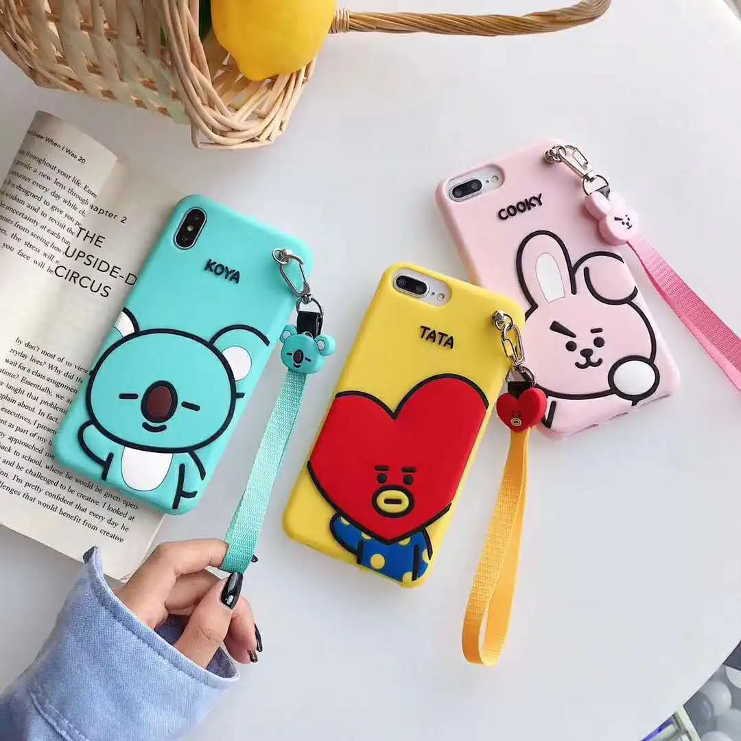 

New BT21 Kawaii Cartoon series Apple x mobile phone shell female 11max silicone suitable for Apple 7plus/8plus wristband 6splus