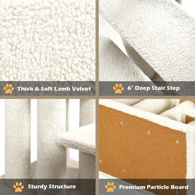 Fashion 24'' 4-Step Pet Stairs Carpeted Ladder Ramp 8 Scratching Post Cat Tree Climber, Cat Furniture ,Cute Cat Toy 6