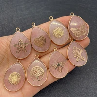 natural stone drop shape pink crystal pendant 26x35mm goldfish star patch gold edge diy ladies charm necklace earring accessorie
