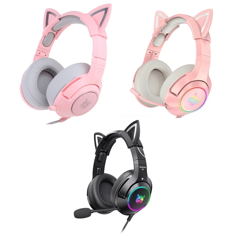 

K9 Gaming Headset for Gilrs Boys PC Stereo Gaming Headphones USB7.1 With Mic for Cat Ear Deco LED Light for Lapt