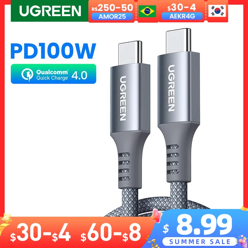 

UGREEN 100 Вт USB C кабель для быстрой зарядки для Macbook Pro 22 Samsung Xiaomi 5A E-Marker Chip Fast USB Type C кабель для зарядки