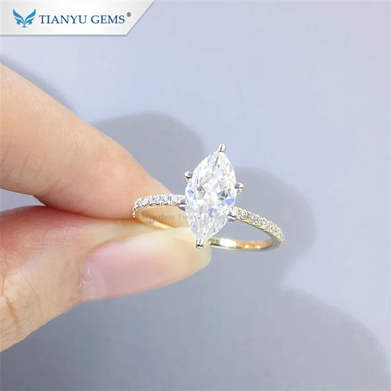 Tianyu Gems 5.5x11mm Marquise Cut Moissanite Engagement Ring Sparkling Diamonds Solid 14K 18K White Yellow Gold Bridal Rings
