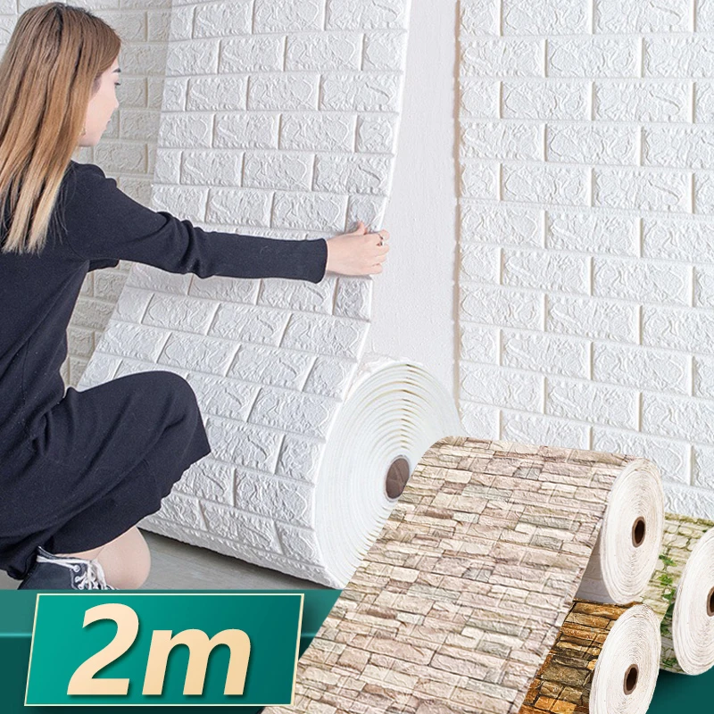 

2 м рулон 3d-наклеек на стену с изображением кирпича самоклеящиеся водонепроницаемые обои для детской комнаты кухни украшение для стен дома