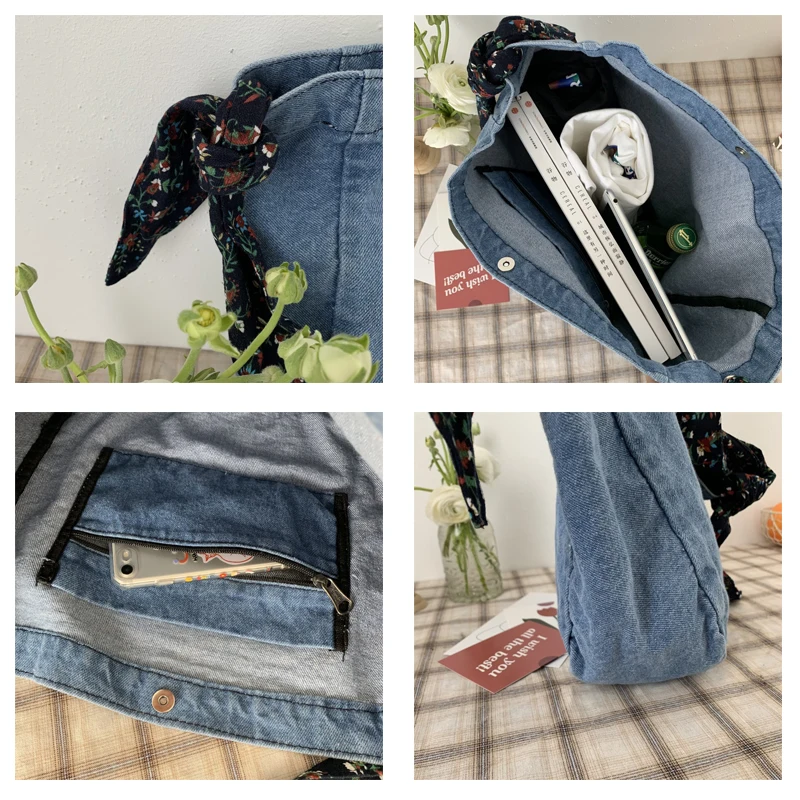 Broken Flower Strap Women's Bag 2022 Trend Denim Crossbody Shoulder Bag Soft Jeans Messenger Bag Foldable Shopper Eco Bag Korean