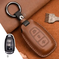 leather car key fob case cover for hyundai santa feveloster palisade accent kona electric nexo keychain holder accessories