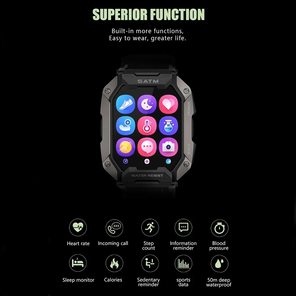 2022 Luxury military sport Men's Smart watch Men 5ATM Waterproof Blood pressure Heart rate monitor Bluetooth Smartwatch For Men enlarge