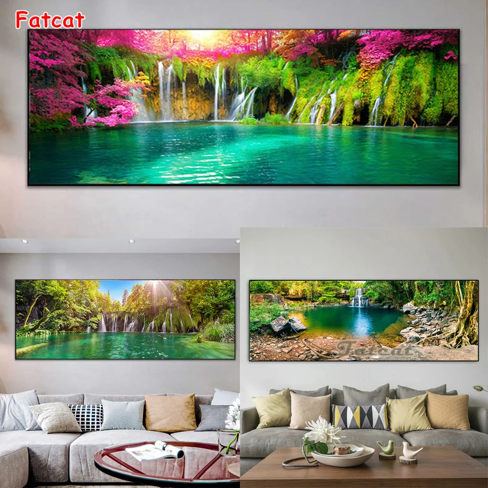 

Алмазная 5D живопись «сделай сам», пейзаж, природный водопад, зеленое дерево, озеро, лист, алмазная живопись, вышивка, украшение для дома PP4779