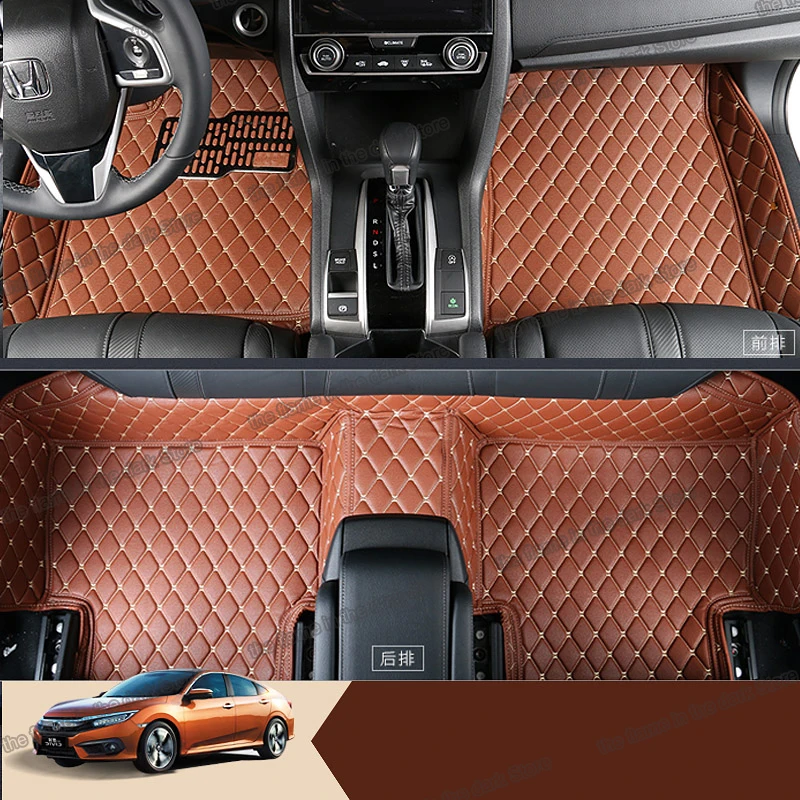 

Кожаные автомобильные коврики для honda civic 2017, 2018, 2016, 2019, 2020, 2021, 10x10, 4d-ковер, аксессуары для интерьера