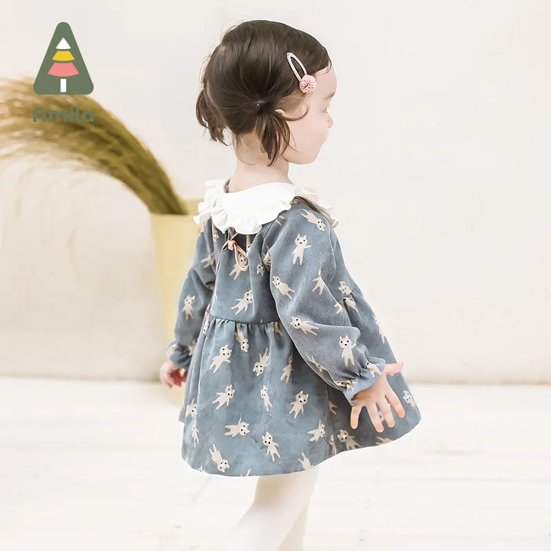 

Детское платье Amila, новинка весны 2023, женское вельветовое ТРАПЕЦИЕВИДНОЕ платье принцессы с милым мультяшным рисунком, модная детская одежд...