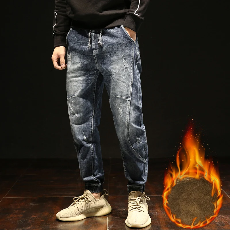 Streetwear Fashion Men Jeans Loose Fit Retro Gray Blue Casual Cargo Pants Hombre Hip Hop Joggers Men Spliced Ripped Jeans Homme