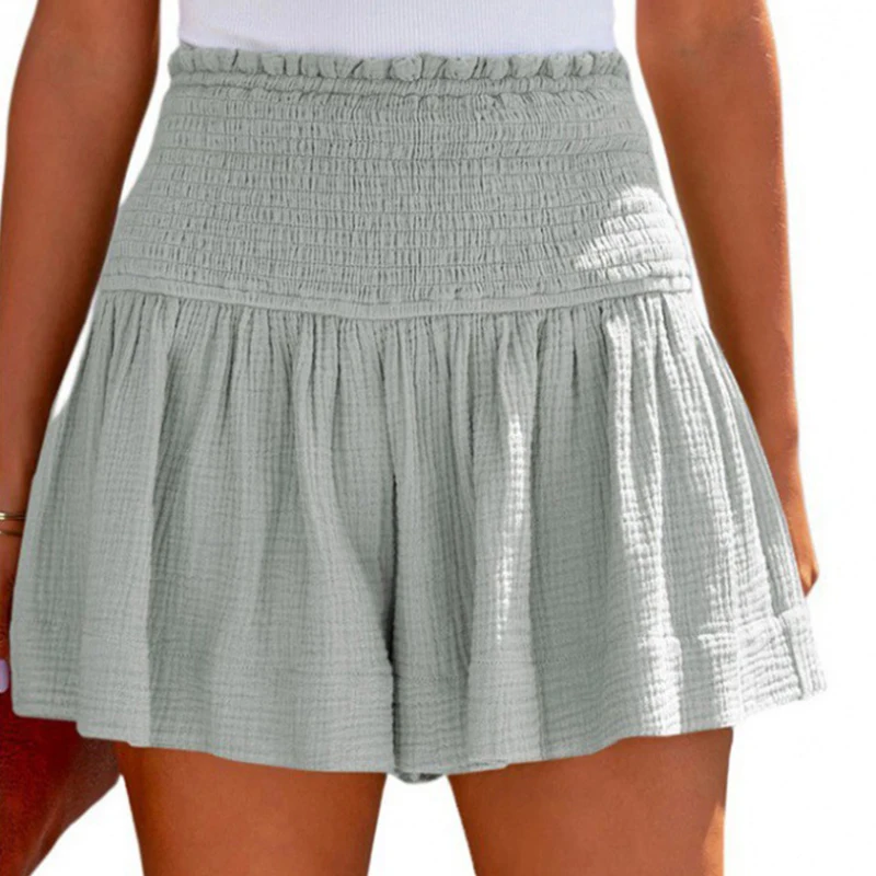 Women New High Elasticity Shorts Pleated Ruffle Cotton Loose Summer Casual Comfortable Cotton Flowy Solid Color Sportswear Cute