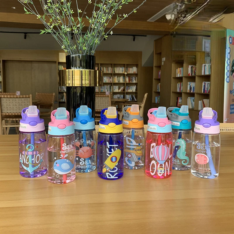 

Botellas de agua con pajita para niños vaso portátil a prueba de derrames alimentación creativa de dibujos animados con pajitas