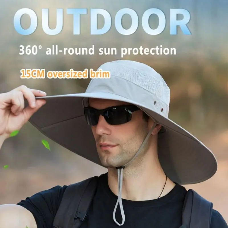 

Men's Super Wide Brim Fishing Sun Hats Outdoor Hiking Travel Mesh Breathable Bucket Cap UV Proof Boonie Lawn Hat