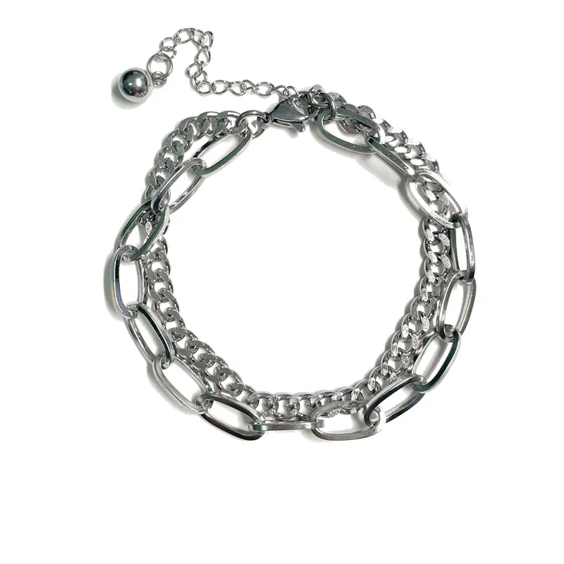 Sicilyzee Titanium Steel No Fading Double Layer Twin Bracelet Men's Trendy Hip-hop Personali Women Show Hand Fine ...