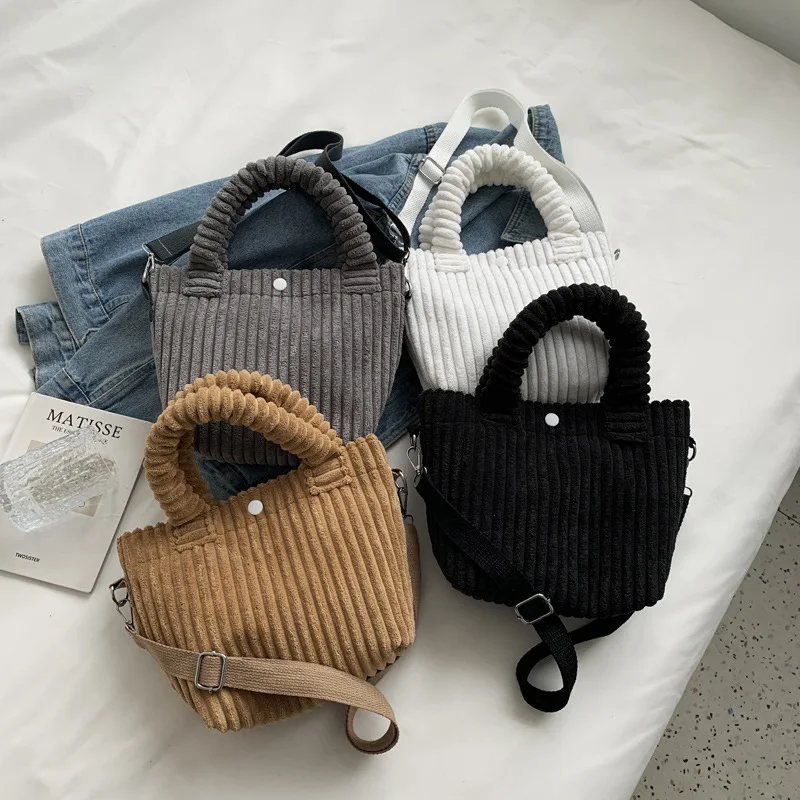 

Fashion Corduroy Women's Bag 2022 Trend New Handbags Niche Versatile Bucket Shoulder Bags Female Nylon Button Crossbody Bags