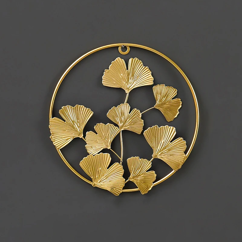 

Nordic Wall Decor Golden Ginkgo Leaves Wall Hanging Decoration For Home Creative Metal Round Living Room Wall Ornament