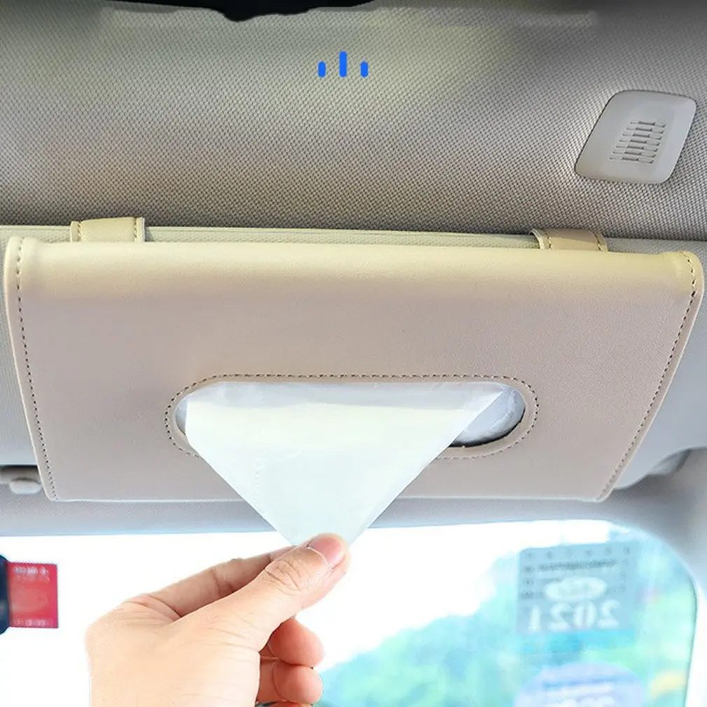 

Tissue Box Car Tissue Holder Hanging Paper Towel Clip Artificial Leather Tissue Box Sun Visor Carton Car Interior Decoration