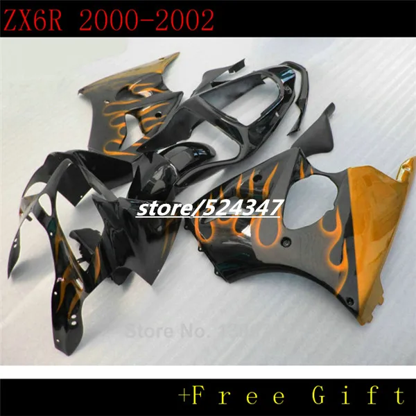 

Лидер продаж на рынке, производители kawasaki NINJA ZX6R 01 00 02, обтекатель для мотоцикла с черными гладкими чернилами и оранжевым пламенем